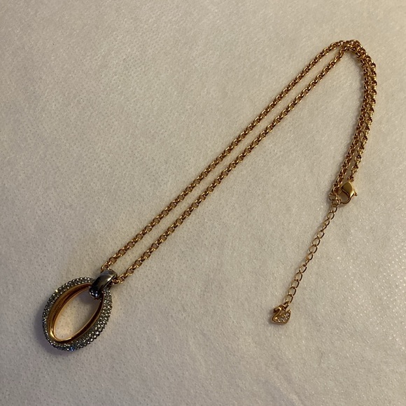Vintage Swarovski Crystal Rose Gold Plated Oval Drop Belcher Chain Pendant Set - Picture 10 of 15
